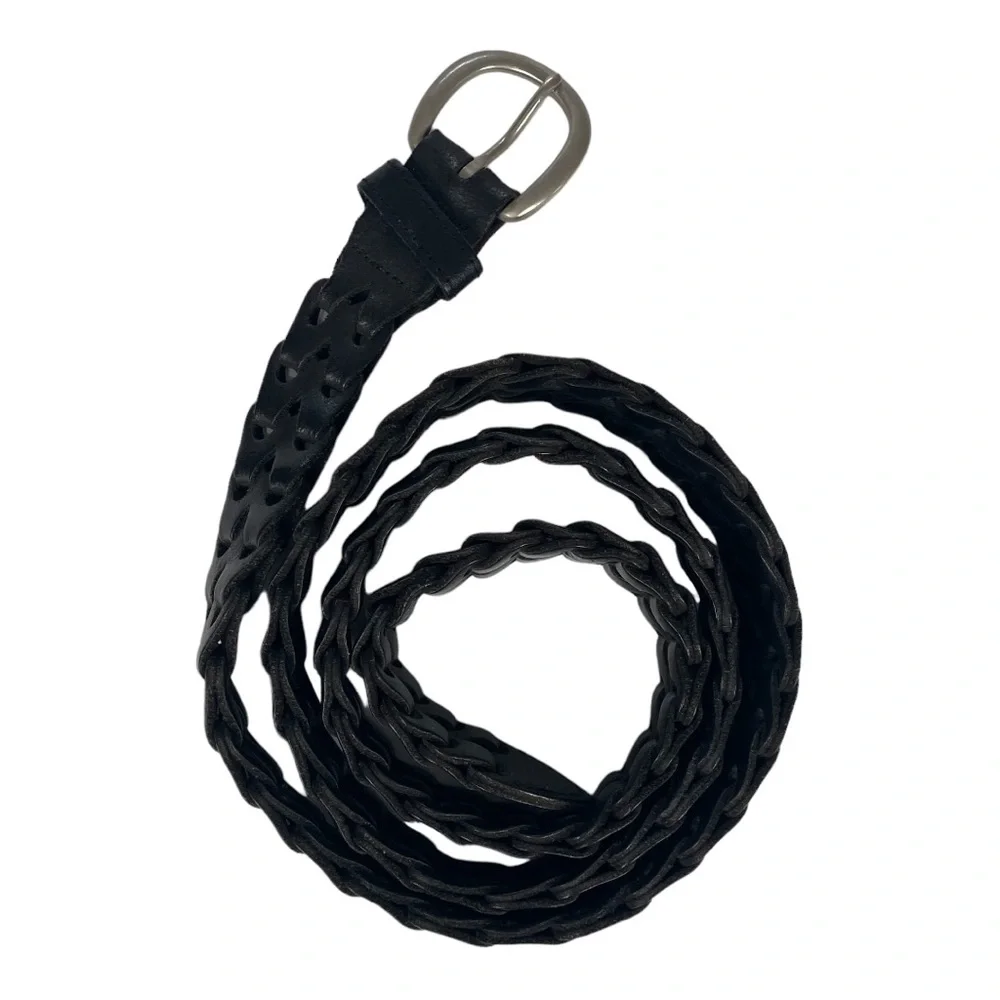 Men’s thick leather woven braided black belt size‎ 40